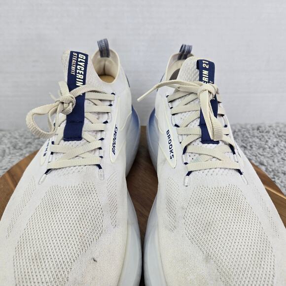 Brooks Glycerin StealthFit 21 White Marshmallow Blue Gym Running Shoe Mens 13 D - Picture 7 of 13